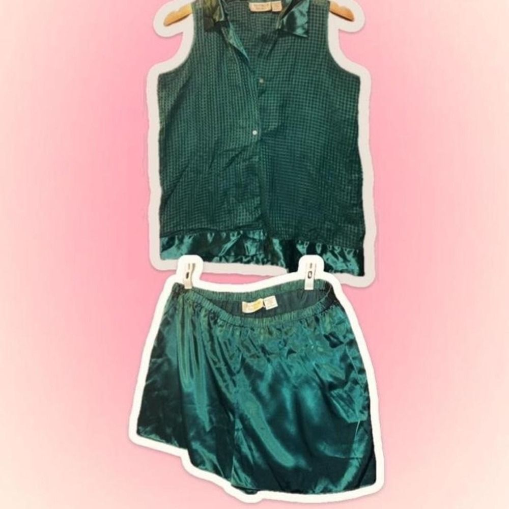 Victoria's Secret Gold‎ Tag Pajama Set Satin Green Size Small Vintage VS gol